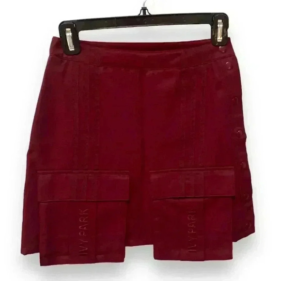 NWT Adidas x Ivy Park with Beyonce Maroon Cargo Snap Closure Skirt - Picture 3 of 10